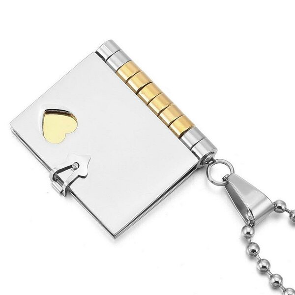Buch Anhnger mit Herz  316 L  Edelstahl gold Silber inkl. Kette  im  Etui GRAVUR OPTION