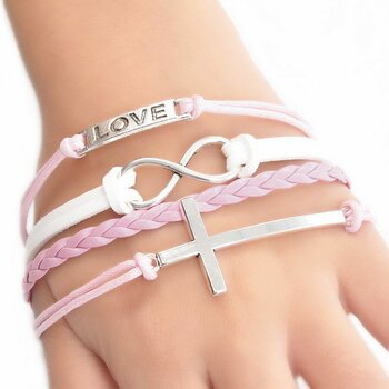 Armband Love Kreuz rosa wei