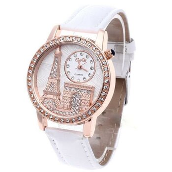 Damen Armbanduhr 3D Paris mit Strass  Rosegold wei