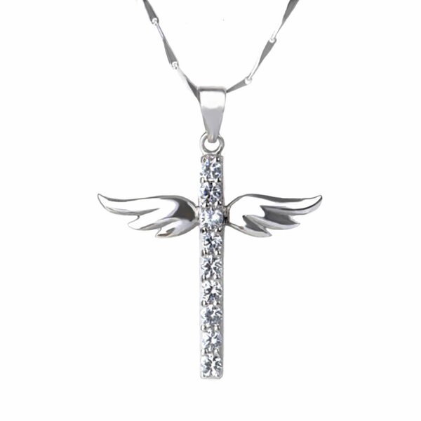 Kreuz Anhnger Angel  925 Silber mit Zirkonias inkl. Gliederkette im Etui