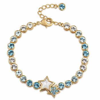 Armband Sterne mit vergoldet Strass aqua & klar im Etui