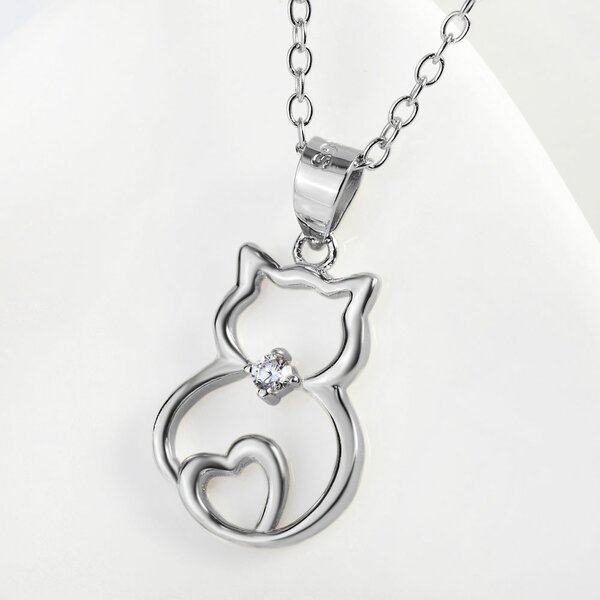 Anhnger Katze  mit Herz  925 Silber mit Zirkonia inkl. Gliederkette im Etui