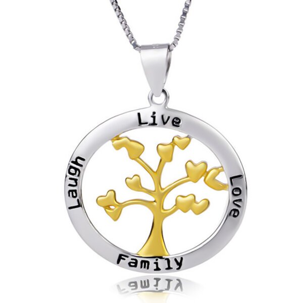 Anhnger Amulett Lebensbaum mit Herzen LIVE,LOVE,LAUGH,FAMILY aus 925 Silber mit Teil vergoldet inkl. Gliederkette 925 Silber im Etui