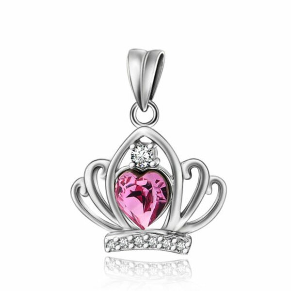 Kronen  Anhnger Princess Heart pink Zirkonien aus 925 Silber rhodiniert OHNE KETTE im Etui