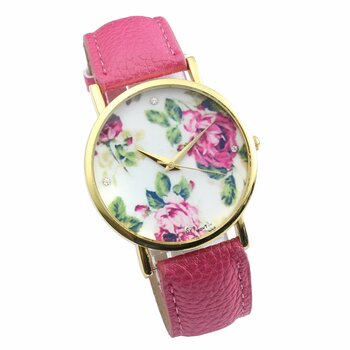 Damen Armbanduhr vintage Rosenblten mit Zirkonia...
