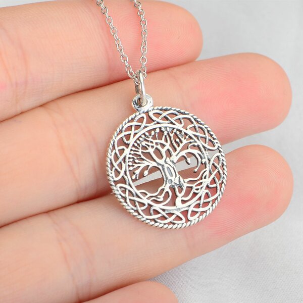 Anhnger Amulett Lebensbaum keltisch aus 925 Silber inkl. Gliederkette im Etui
