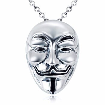 Anhnger Anonymous Maske 3D aus 925 Silber inkl. Kette im...