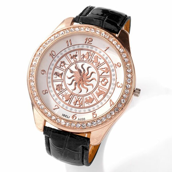 Damen Armbanduhr ASTRO Sternzeichen mit Zirkonias Armband schwarz