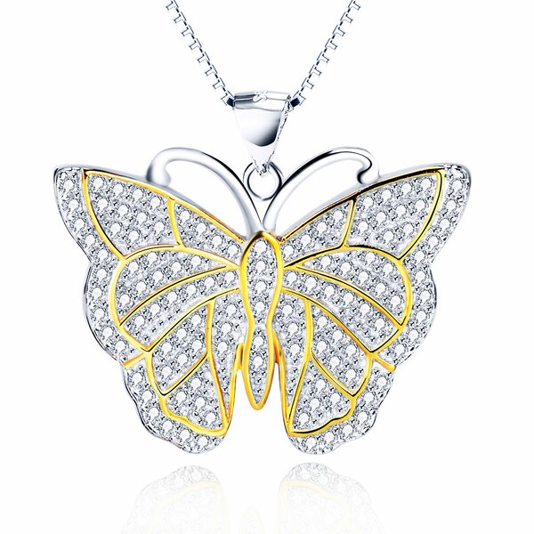 Anhnger Schmetterling Butterfly aus 925 Silber Zirkonien pave mit Gelbgold Teil vergoldet inkl. Kette im Etui
