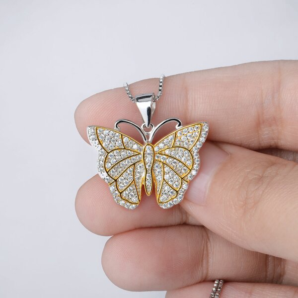 Anhnger Schmetterling Butterfly aus 925 Silber Zirkonien pave mit Gelbgold Teil vergoldet inkl. Kette im Etui