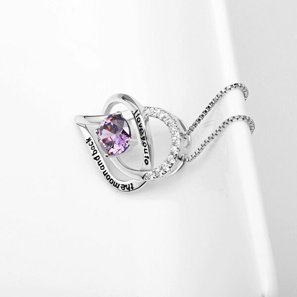 Anhnger Galaxie  i love you to the moon and back  mit Amethyst aus 925 Silber inkl.Kette im Etui