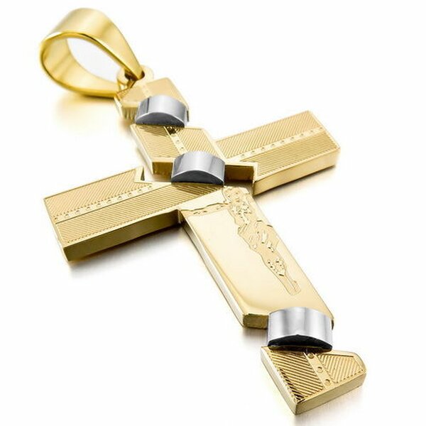 Anhnger Kreuz Jesus silber gold aus 316 L Edelstahl inkl. Kette  im Etui