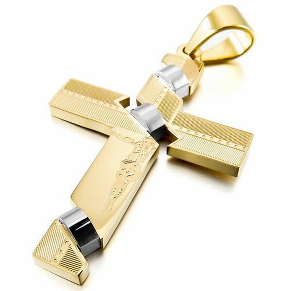 Anhnger Kreuz Jesus silber gold aus 316 L Edelstahl inkl. Kette  im Etui