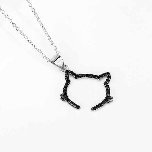Anhnger Katze Black Kitty Cat aus 925 Silber coloriert mit Zirkonien schwarz pave  inkl. Kette im Etui