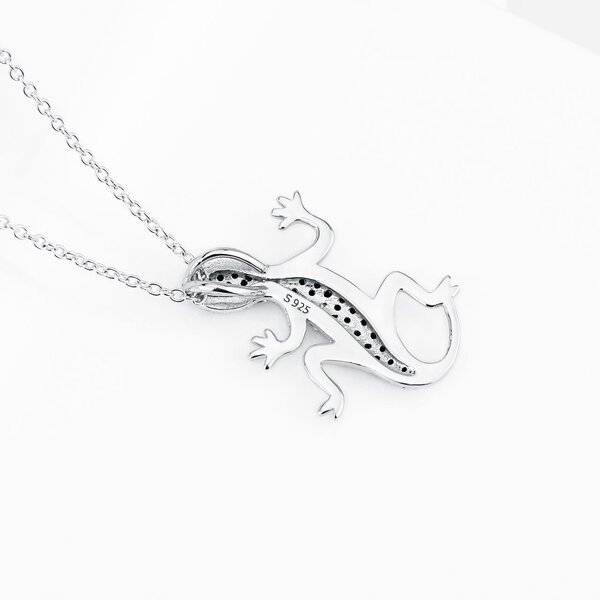 Anhnger Gecko aus 925 Silber rhodiniert mit Zirkonien schwarz pave  inkl. Kette im Etui