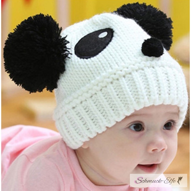 Baby Wintermütze Kinder Mütze Strickmütze Panda Bär weiß NEU OVP 
