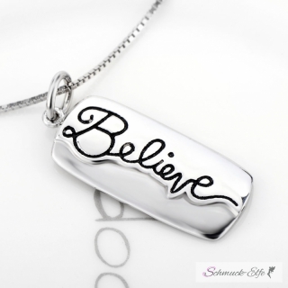 3 tlg. SET Anhnger BELIEVE &  DREAM & Sternchen Teil vergoldet inkl. Glieder Kette 925 Silber im Etui