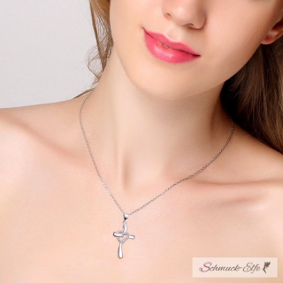 Pendant Cross-Heart 925 Silver Engraving Option