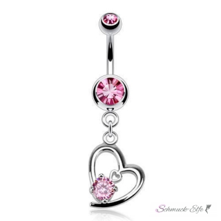 Bauchnabel Piercing Herzchen 316 L  Chirurgen Stahl - Farbwahl fuchsia pink