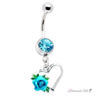 Bauchnabel Piercing Rosen Blte mit Herz  316 L  Chirurgen Stahl Farbwahl