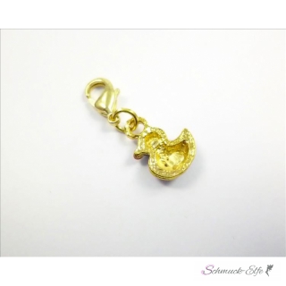 Enten Charm gold schwarz  mit Strass &  Emaille