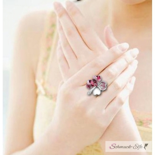 Kleeblatt Ring vergoldet mit Swarovski Elements pink im Etui