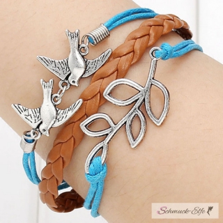 Leder Armband Nature trkis & caramel  im Organza Beutel