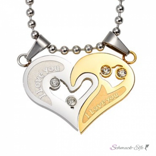 Partnerketten Herz I LOVE YOU Wrme inkl. Ketten im Etui GRAVUR OPTION