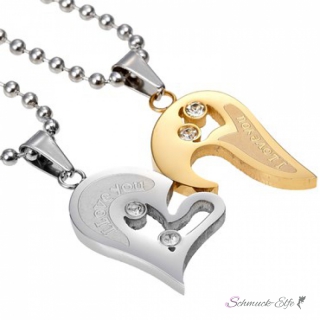 Partnerketten Herz I LOVE YOU Wrme inkl. Ketten im Etui GRAVUR OPTION