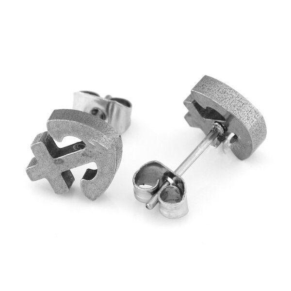 1 Paar Anker Ohrstecker Edelstahl silber im Organza Beutel