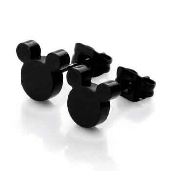 1 Paar Maus Ohrstecker Edelstahl schwarz im Organza Beutel