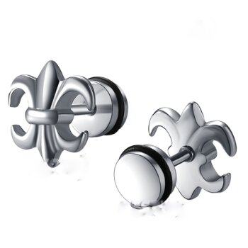 1 Fake Plug Fleur des Lis Edelstahl silber im Etui