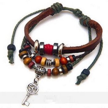 Flecht Armband Schlüssel braun rot im Organza Beutel