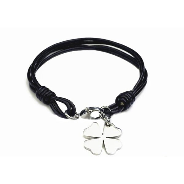 Lederarmband Glücksklee Edelstahl im Organza Beutel