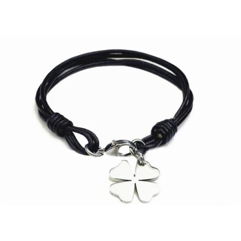 Lederarmband Glücksklee Edelstahl im Organza Beutel