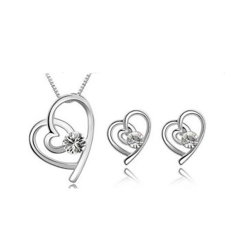 Schmuckset Herz Collier & Ohr Stecker mit Weißgold vergoldet
