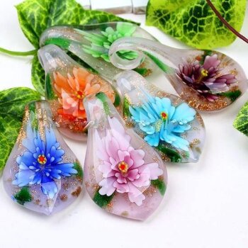 Tropfen Anhänger Glas Blüten Farbwahl