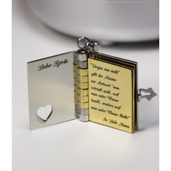 Buch Anhänger mit Herz  316 L  Edelstahl gold Silber inkl. Kette  im  Etui GRAVUR OPTION