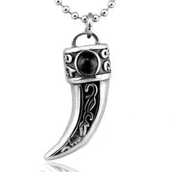 Anhänger WIKINGER Horn 316 L EDELSTAHL Silber mit Onyx...