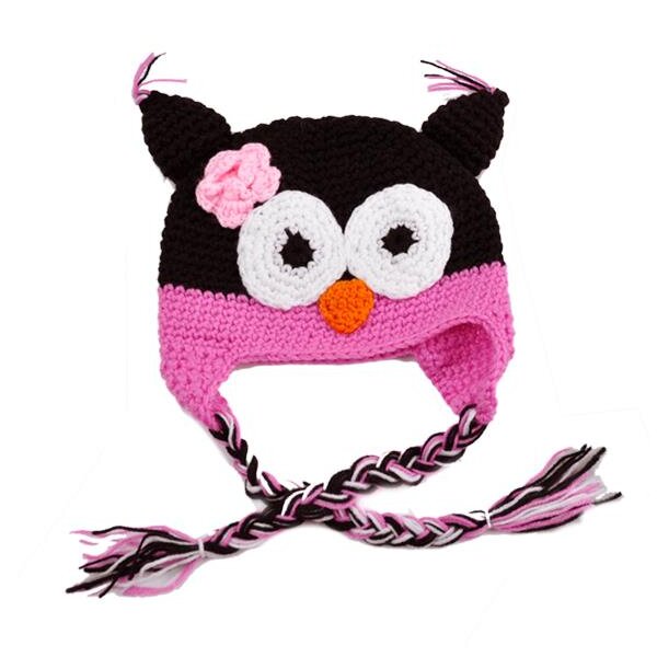 Strick Eulen Kinder Mütze schwarz pink