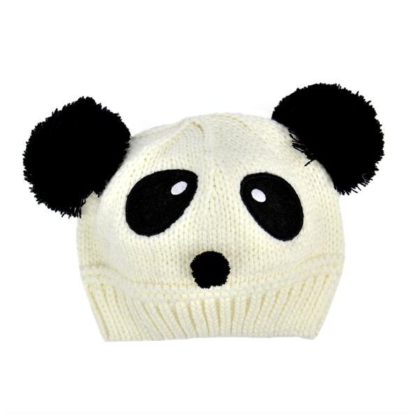 Strick Panda Kinder Mütze / Beanie schwarz weiß