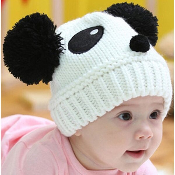 Strick Panda  Kinder Mütze / Beanie schwarz weiß