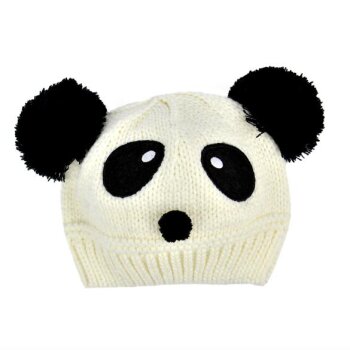 Strick Panda Kinder Mütze / Beanie schwarz weiß