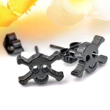 1 Paar Totenkopf Piraten Ohrstecker Edelstahl schwarz im...