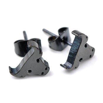 1 Paar STIER Ohrstecker Edelstahl schwarz im Organza...