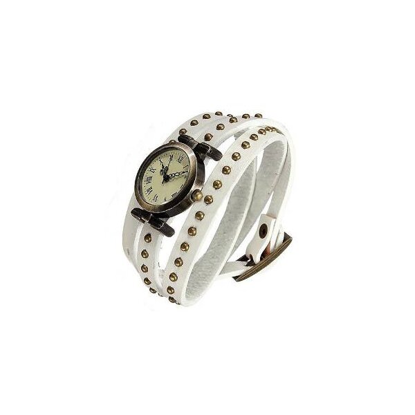 Wickel Leder Armbanduhr NIETEN weiß  im Organza Beutel