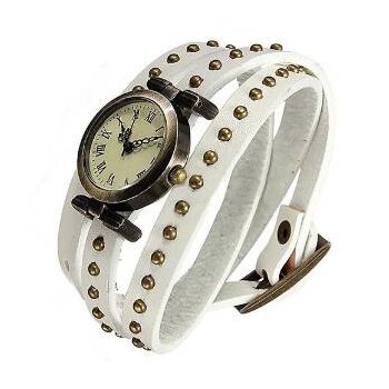 Wickel Leder Armbanduhr NIETEN weiß im Organza Beutel