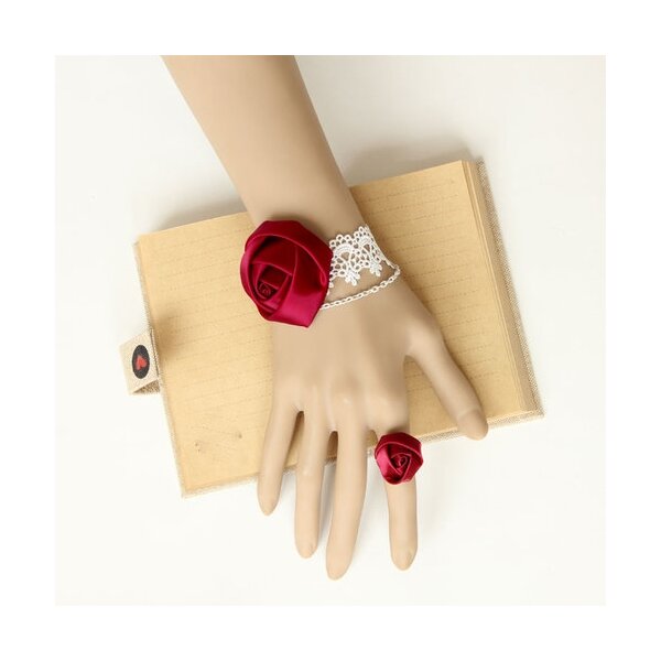 Barock Armband Satin Rose mit Spitze mit Satin Rosen Ring