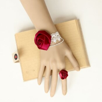 Barock Armband Satin Rose mit Spitze mit Satin Rosen Ring