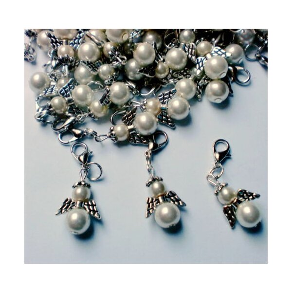 Charm Engel Tibet Silber weiße Perle im Organza Beutel